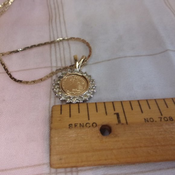 Gold Faux Coin Pendant Necklace 18" L - Picture 8 of 8